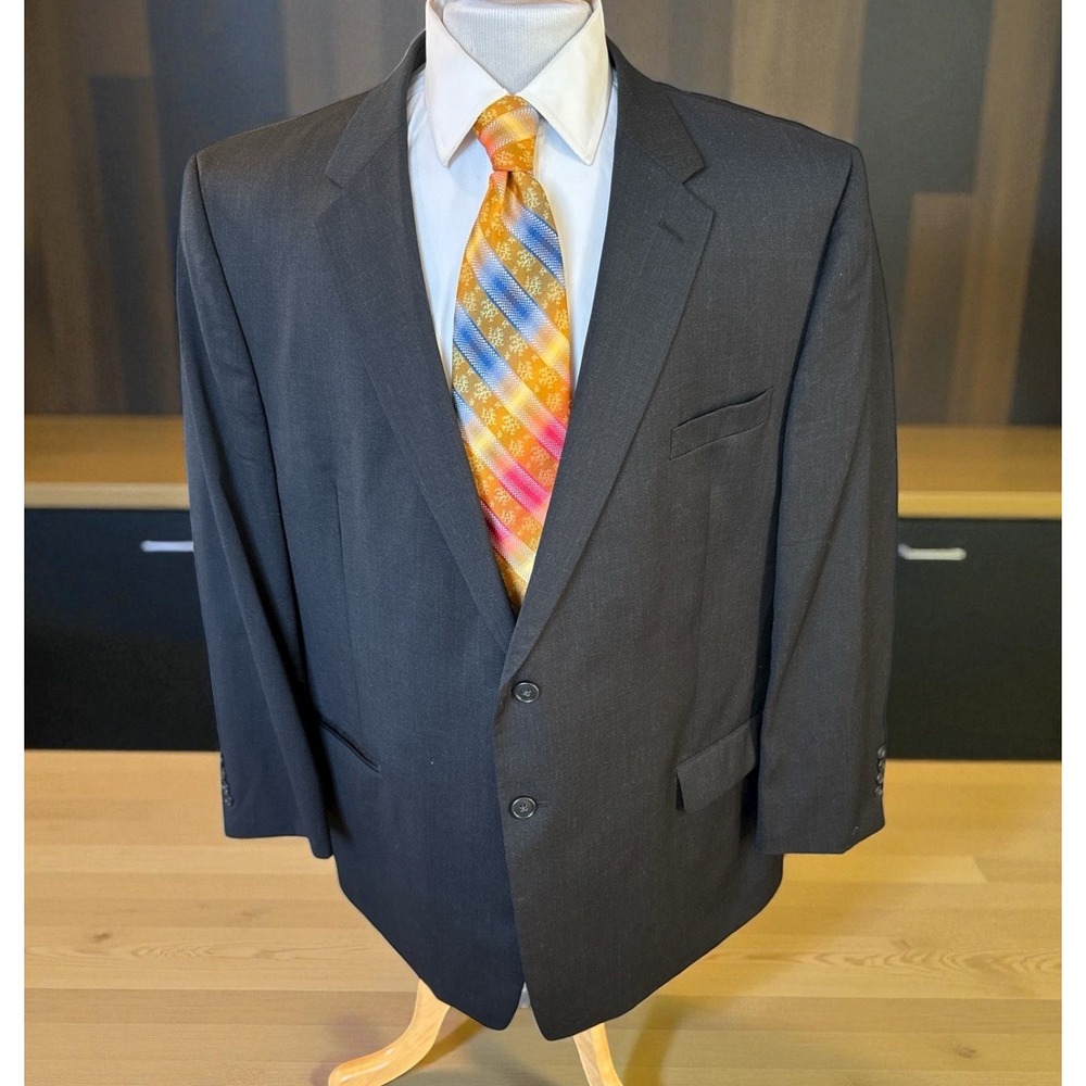 Joseph‎ Feiss Blazer Sport Coat Sz 50R Big & Tall 100% Wool Jacket Solid Black